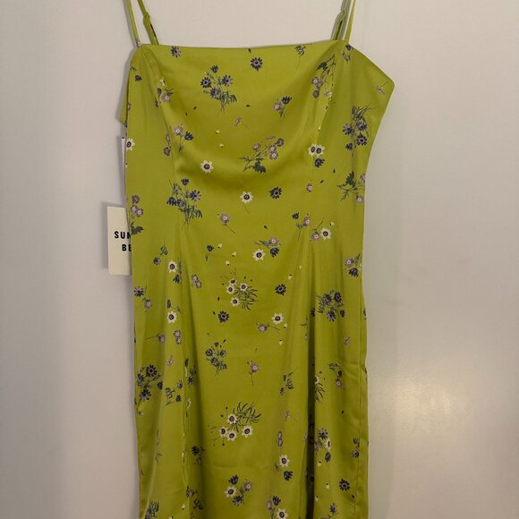 Aritzia Sunday Best Green Floral Satin Mini Dress - Picture 3 of 7